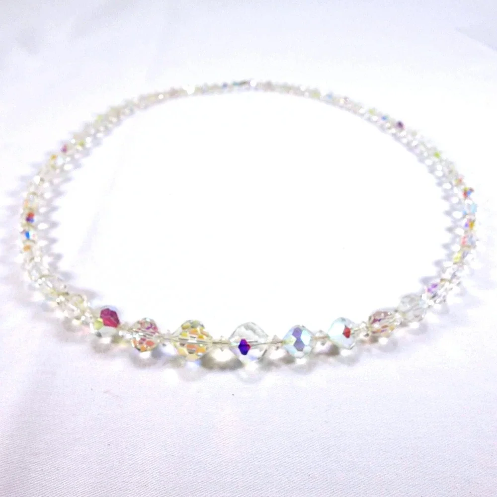 Vintage Aurora Borealis Crystal Graduated Beaded Necklace 20 Inch Clear AB